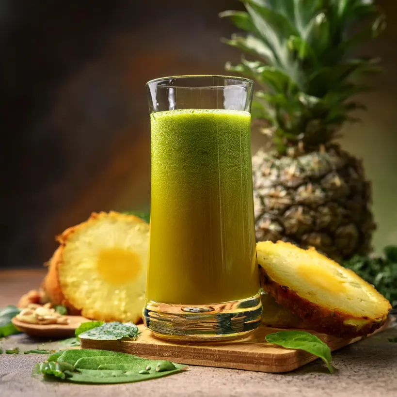 Suco de Espinafre com Cúrcuma e Abacaxi Suco de Espinafre com Cúrcuma e Abacaxi