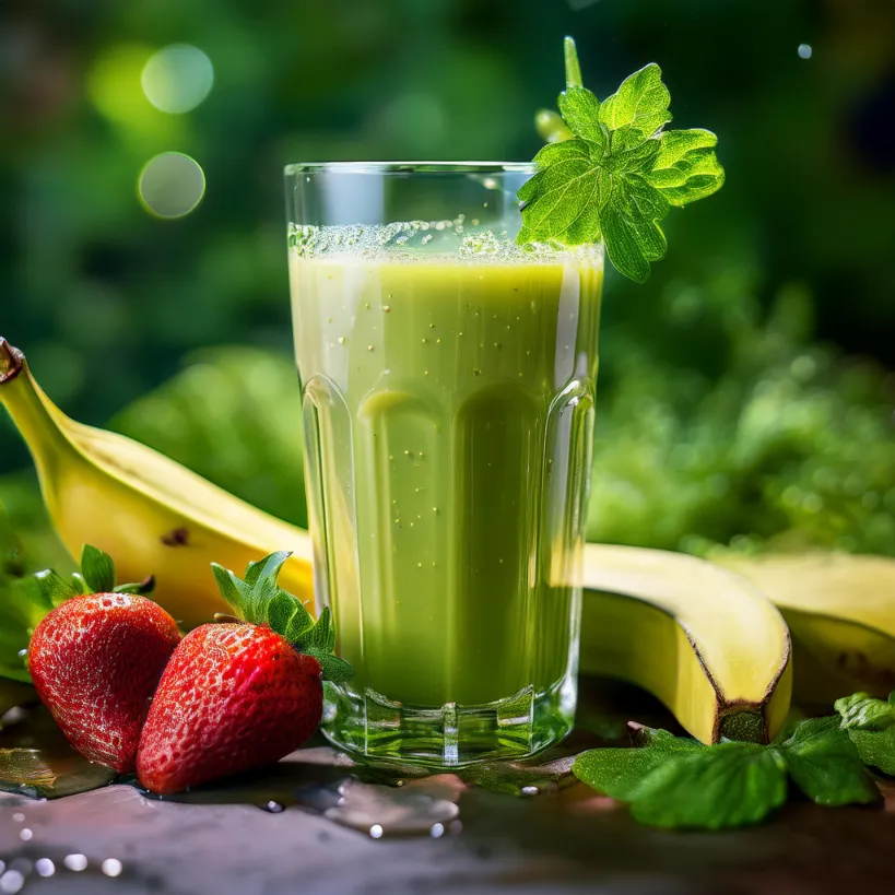 Suco Energético de Chá Verde, Morango e Banana Suco Energético de Chá Verde