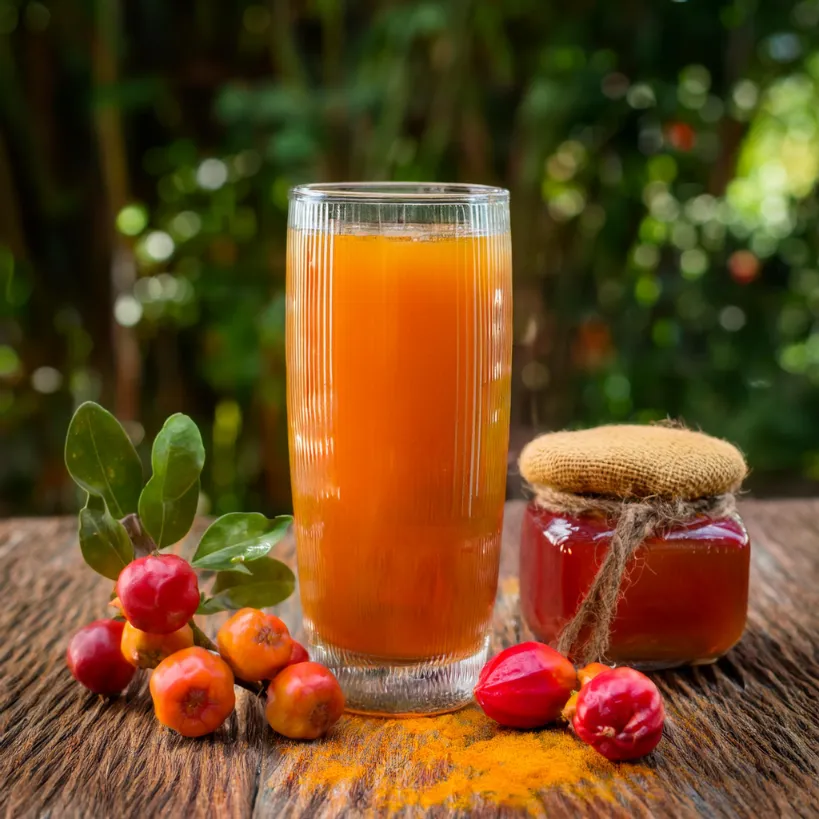 Suco de Acerola com Cúrcuma e Própolis Suco de Acerola com Cúrcuma e Própolis