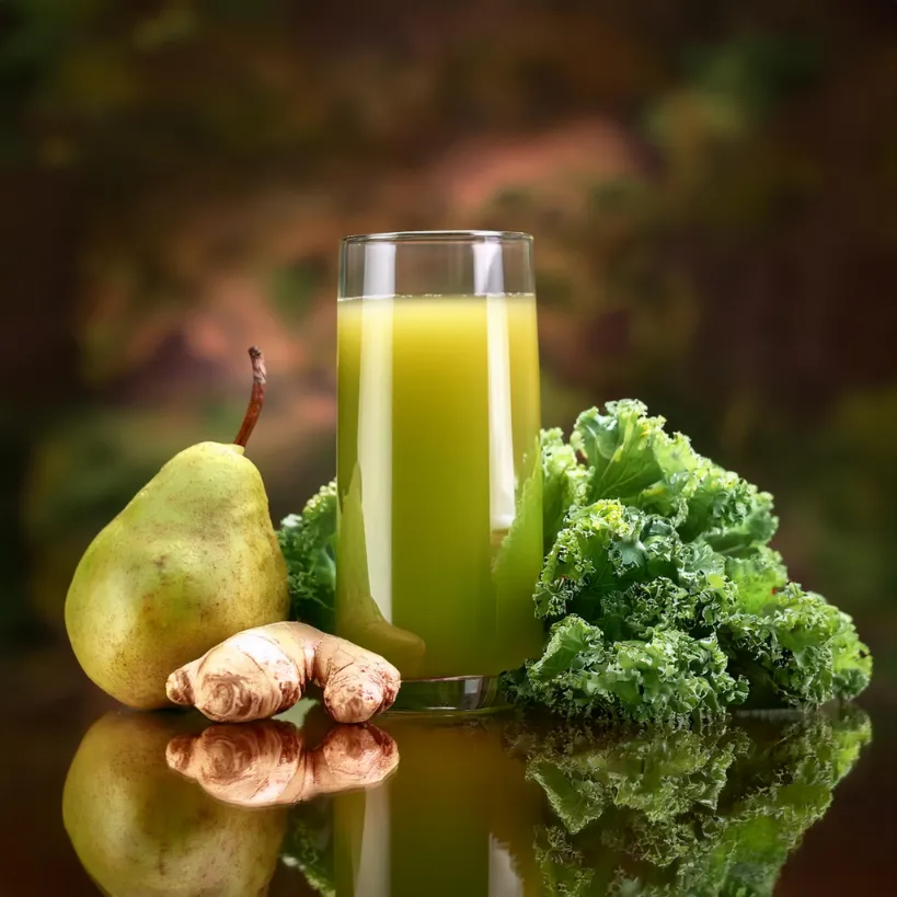 Suco de Couve, Gengibre e Pêra Suco de Couve