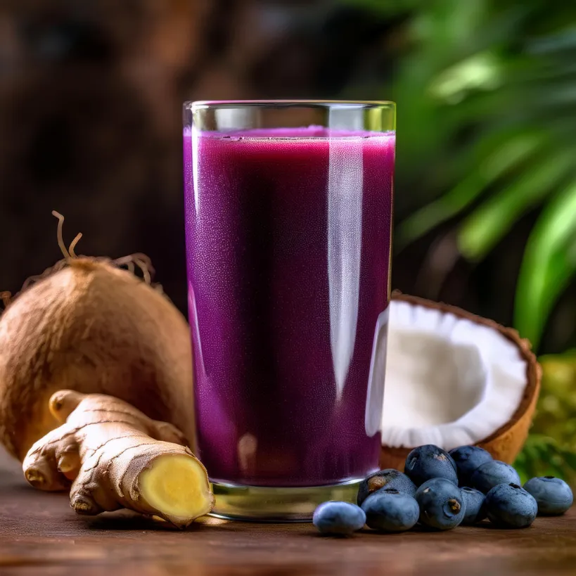 Suco de Água de Coco com Açaí e Gengibre