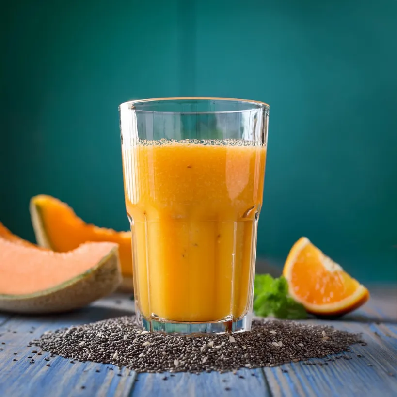 Suco de Laranja com Melão e Chia Suco de Laranja com Melão e Chia