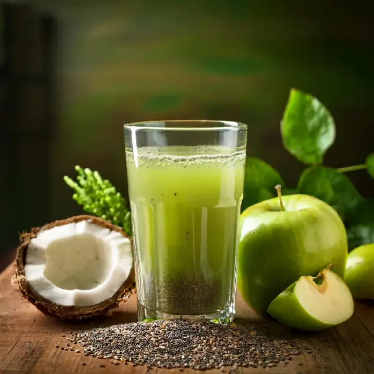 Suco de Maçã-Verde com Chia e Água de Coco