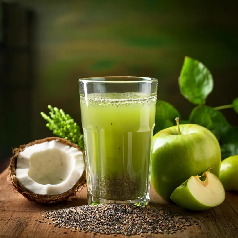 Suco de Maçã-Verde com Chia e Água de Coco Suco de Maçã-Verde com Chia e Água de Coco